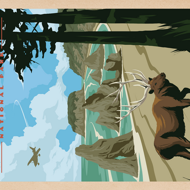 Darstellung des Puzzle Motivs Olympic National Park - Wapiti at Ruby Beach, Vintage Travel Poster 200 Puzzle 3D Modell