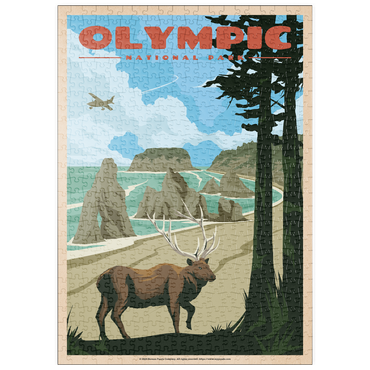 Darstellung des Puzzle Motivs puzzleplate Olympic National Park - Wapiti at Ruby Beach, Vintage Travel Poster 500 Puzzle