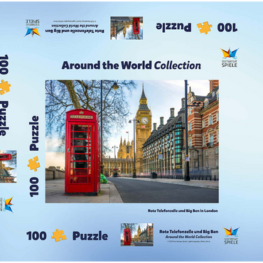 Darstellung des Puzzle Motivs Rote Telefonzelle mit Big Ben in London 100 Puzzle Schachtel 3D Modell