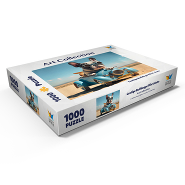 Darstellung des Puzzle Motivs Lustige Bulldogge fährt Auto 1000 Puzzle Schachtel Ansicht1