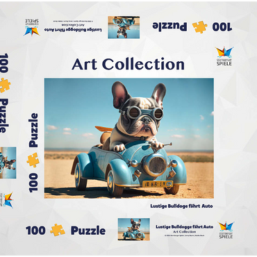 Darstellung des Puzzle Motivs Lustige Bulldogge fährt Auto 100 Puzzle Schachtel 3D Modell