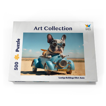 Darstellung des Puzzle Motivs Lustige Bulldogge fährt Auto 500 Puzzle Schachtel Ansicht3