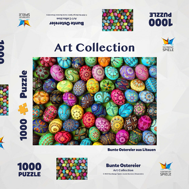 Darstellung des Puzzle Motivs Bunte bemalte Ostereier aus Litauen 1000 Puzzle Schachtel 3D Modell