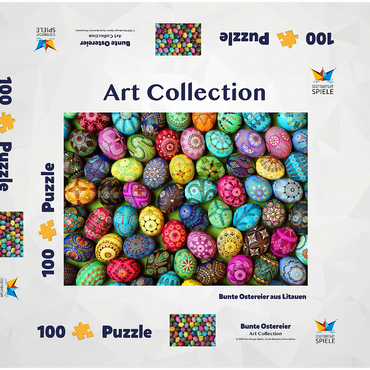 Darstellung des Puzzle Motivs Bunte bemalte Ostereier aus Litauen 100 Puzzle Schachtel 3D Modell