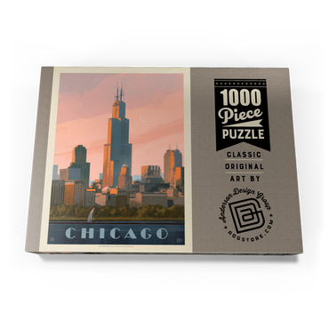 Darstellung des Puzzle Motivs Chicago Skyline: Lake Michigan, Vintage Poster 1000 Puzzle Schachtel Ansicht3