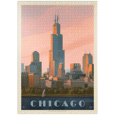 Darstellung des Puzzle Motivs puzzleplate Chicago Skyline: Lake Michigan, Vintage Poster 1000 Puzzle