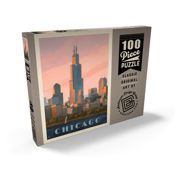 Darstellung des Puzzle Motivs Chicago Skyline: Lake Michigan, Vintage Poster 100 Puzzle Schachtel Ansicht2