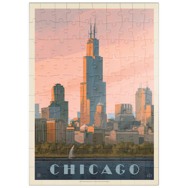 Darstellung des Puzzle Motivs puzzleplate Chicago Skyline: Lake Michigan, Vintage Poster 100 Puzzle