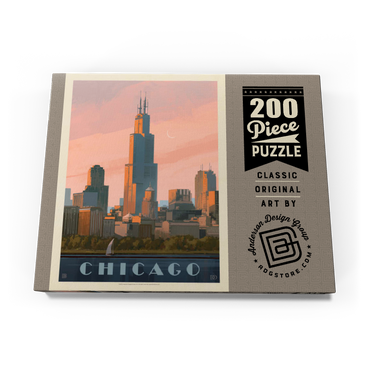 Darstellung des Puzzle Motivs Chicago Skyline: Lake Michigan, Vintage Poster 200 Puzzle Schachtel Ansicht3