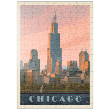 Darstellung des Puzzle Motivs puzzleplate Chicago Skyline: Lake Michigan, Vintage Poster 200 Puzzle