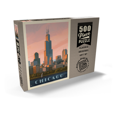 Darstellung des Puzzle Motivs Chicago Skyline: Lake Michigan, Vintage Poster 500 Puzzle Schachtel Ansicht2