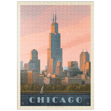 Darstellung des Puzzle Motivs puzzleplate Chicago Skyline: Lake Michigan, Vintage Poster 500 Puzzle