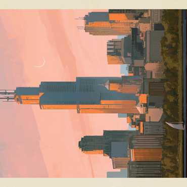 Darstellung des Puzzle Motivs Chicago Skyline: Lake Michigan, Vintage Poster 500 Puzzle 3D Modell