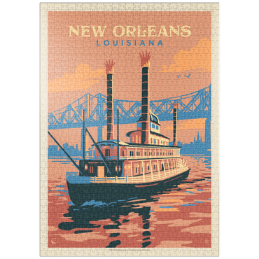 Darstellung des Puzzle Motivs puzzleplate New Orleans: Sunset River Cruise, Vintage Poster 1000 Puzzle