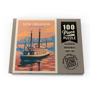 Darstellung des Puzzle Motivs New Orleans: Sunset River Cruise, Vintage Poster 100 Puzzle Schachtel Ansicht3