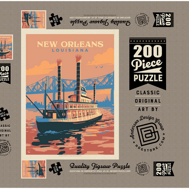 Darstellung des Puzzle Motivs New Orleans: Sunset River Cruise, Vintage Poster 200 Puzzle Schachtel 3D Modell