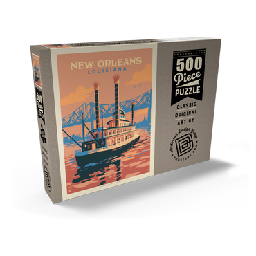 Darstellung des Puzzle Motivs New Orleans: Sunset River Cruise, Vintage Poster 500 Puzzle Schachtel Ansicht2