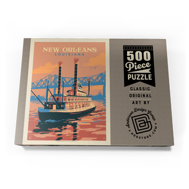 Darstellung des Puzzle Motivs New Orleans: Sunset River Cruise, Vintage Poster 500 Puzzle Schachtel Ansicht3