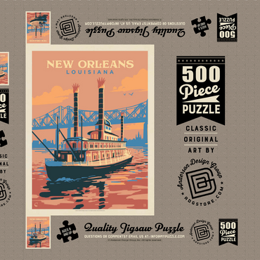Darstellung des Puzzle Motivs New Orleans: Sunset River Cruise, Vintage Poster 500 Puzzle Schachtel 3D Modell