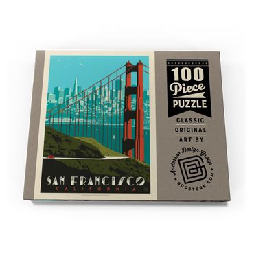 Darstellung des Puzzle Motivs San Francisco: Golden Gate Bridge Skyline, Vintage Poster 100 Puzzle Schachtel Ansicht3