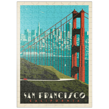 Darstellung des Puzzle Motivs puzzleplate San Francisco: Golden Gate Bridge Skyline, Vintage Poster 200 Puzzle