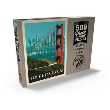 Darstellung des Puzzle Motivs San Francisco: Golden Gate Bridge Skyline, Vintage Poster 500 Puzzle Schachtel Ansicht2