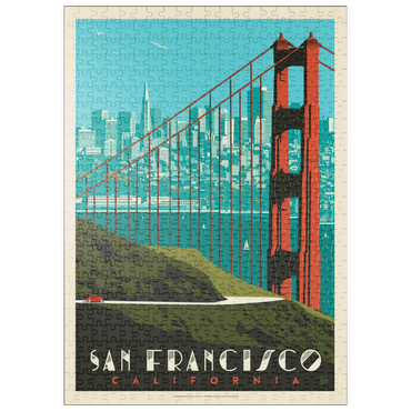 Darstellung des Puzzle Motivs puzzleplate San Francisco: Golden Gate Bridge Skyline, Vintage Poster 500 Puzzle