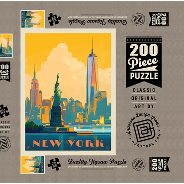 Darstellung des Puzzle Motivs New York City: Skyline Glow, Vintage Poster 200 Puzzle Schachtel 3D Modell