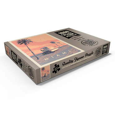 Darstellung des Puzzle Motivs Miami, FL: Lifeguard Tower, Vintage Poster 1000 Puzzle Schachtel Ansicht1