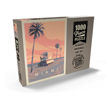 Darstellung des Puzzle Motivs Miami, FL: Lifeguard Tower, Vintage Poster 1000 Puzzle Schachtel Ansicht2