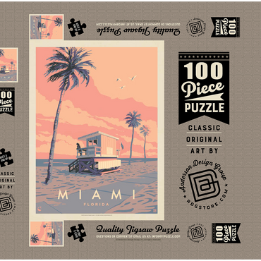 Darstellung des Puzzle Motivs Miami, FL: Lifeguard Tower, Vintage Poster 100 Puzzle Schachtel 3D Modell