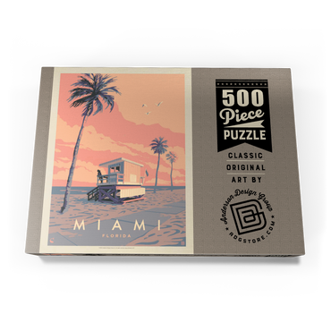Darstellung des Puzzle Motivs Miami, FL: Lifeguard Tower, Vintage Poster 500 Puzzle Schachtel Ansicht3