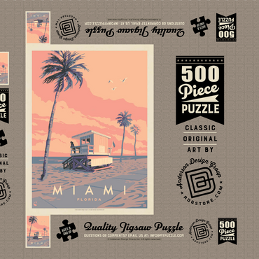 Darstellung des Puzzle Motivs Miami, FL: Lifeguard Tower, Vintage Poster 500 Puzzle Schachtel 3D Modell