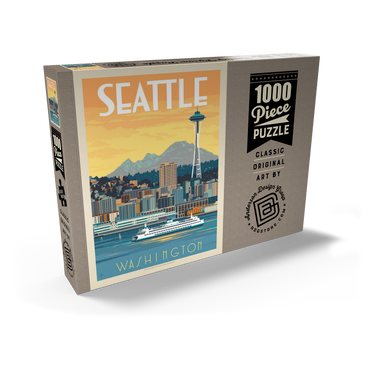 Darstellung des Puzzle Motivs Seattle, WA: Ferry, Vintage Poster 1000 Puzzle Schachtel Ansicht2