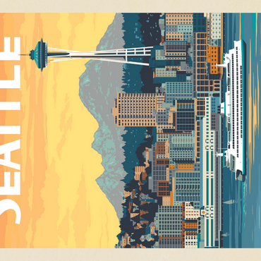 Darstellung des Puzzle Motivs Seattle, WA: Ferry, Vintage Poster 1000 Puzzle 3D Modell