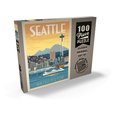 Darstellung des Puzzle Motivs Seattle, WA: Ferry, Vintage Poster 100 Puzzle Schachtel Ansicht2
