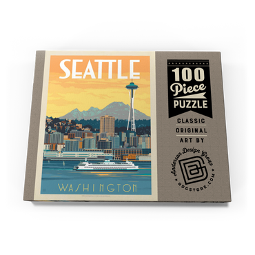 Darstellung des Puzzle Motivs Seattle, WA: Ferry, Vintage Poster 100 Puzzle Schachtel Ansicht3