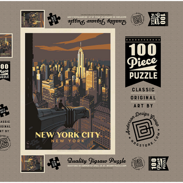 Darstellung des Puzzle Motivs New York City: Eagle's View, Vintage Poster 100 Puzzle Schachtel 3D Modell