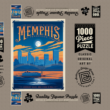 Darstellung des Puzzle Motivs Memphis, TN: Home of Blues, Rock n’ Roll, and Soul, Vintage Poster 1000 Puzzle Schachtel 3D Modell