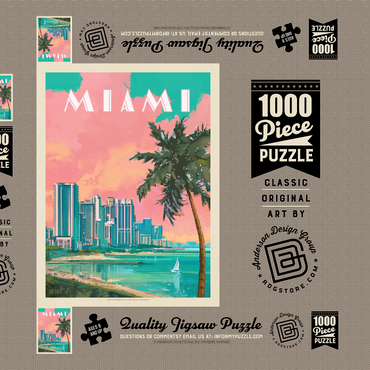 Darstellung des Puzzle Motivs Miami, FL: South Beach, Vintage Poster 1000 Puzzle Schachtel 3D Modell