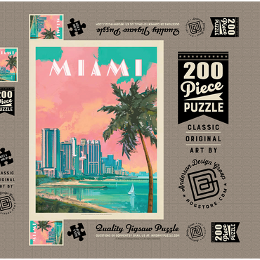 Darstellung des Puzzle Motivs Miami, FL: South Beach, Vintage Poster 200 Puzzle Schachtel 3D Modell