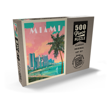 Darstellung des Puzzle Motivs Miami, FL: South Beach, Vintage Poster 500 Puzzle Schachtel Ansicht2