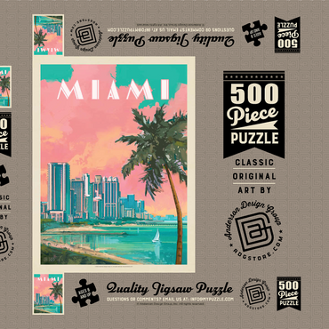 Darstellung des Puzzle Motivs Miami, FL: South Beach, Vintage Poster 500 Puzzle Schachtel 3D Modell