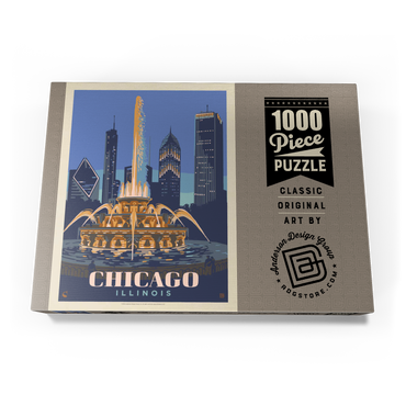 Darstellung des Puzzle Motivs Chicago, IL: Fountain Of Light, Vintage Poster 1000 Puzzle Schachtel Ansicht3