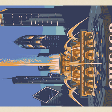 Darstellung des Puzzle Motivs Chicago, IL: Fountain Of Light, Vintage Poster 100 Puzzle 3D Modell