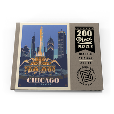 Darstellung des Puzzle Motivs Chicago, IL: Fountain Of Light, Vintage Poster 200 Puzzle Schachtel Ansicht3