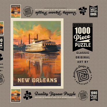 Darstellung des Puzzle Motivs New Orleans: Riverboat, Vintage Poster 1000 Puzzle Schachtel 3D Modell