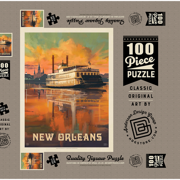 Darstellung des Puzzle Motivs New Orleans: Riverboat, Vintage Poster 100 Puzzle Schachtel 3D Modell