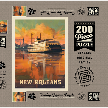 Darstellung des Puzzle Motivs New Orleans: Riverboat, Vintage Poster 200 Puzzle Schachtel 3D Modell