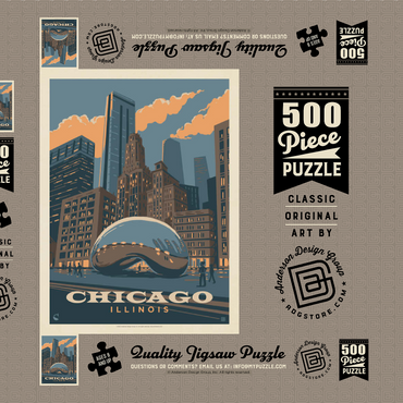 Darstellung des Puzzle Motivs Chicago, IL: Magic Bean, Vintage Poster 500 Puzzle Schachtel 3D Modell